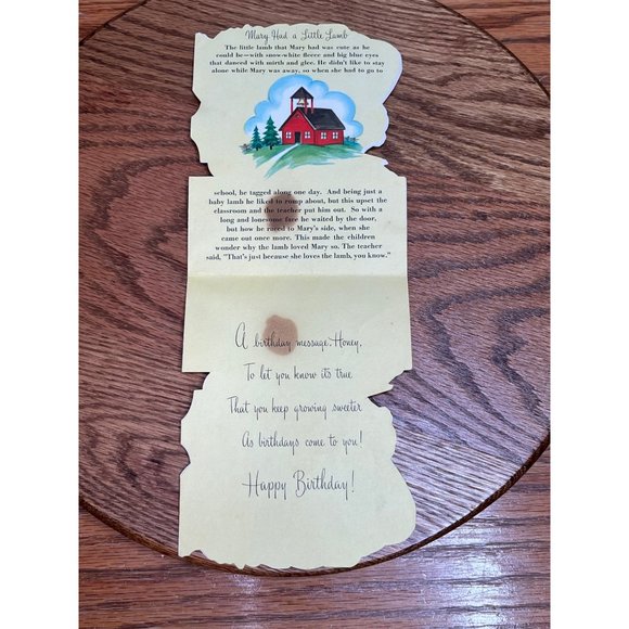 Vintage Used Fairfield Greeting Card Double Sided Mary Had A Little Lamb, Happy - Picture 4 of 6